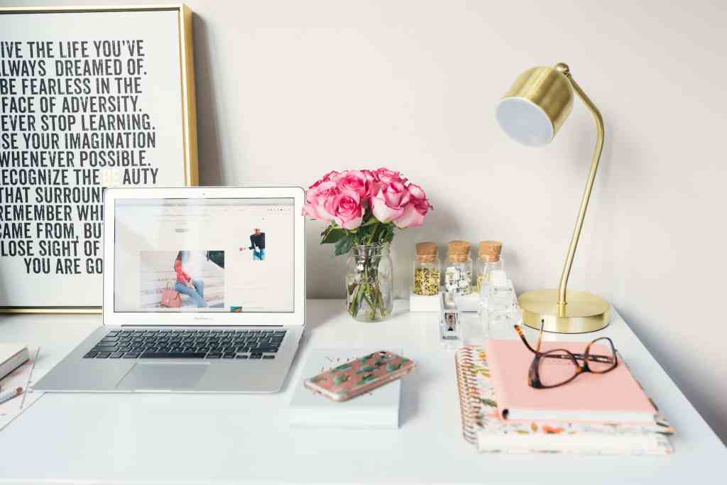 colorful desk with flowers