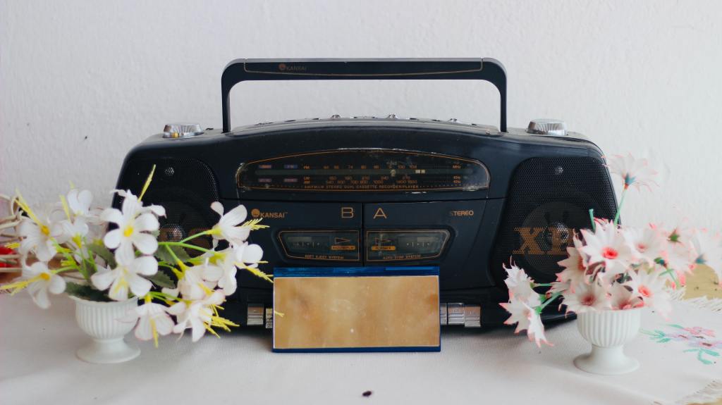 retro cassette recorder with flowers