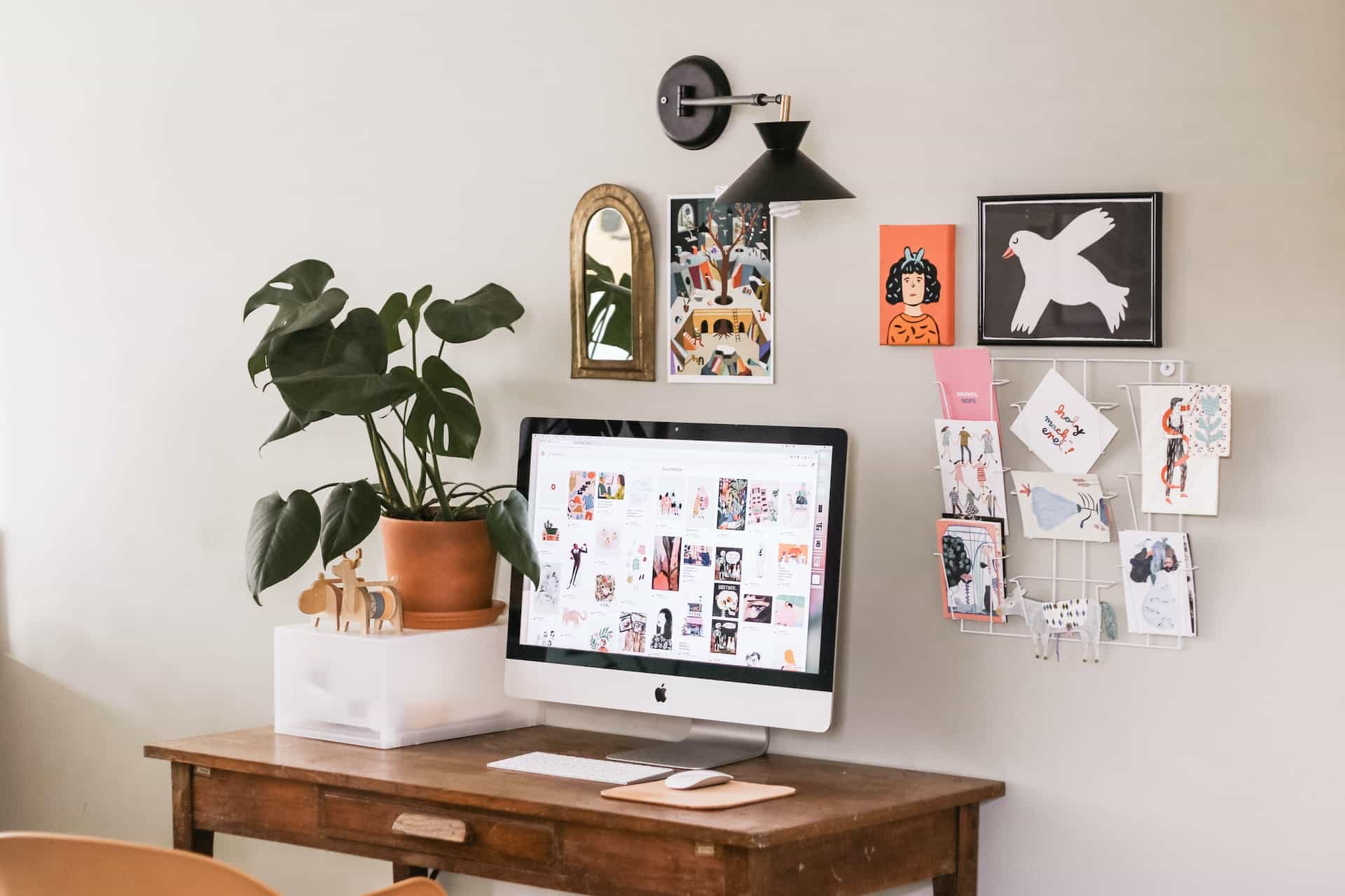 colorful and productive workspace desk and computer