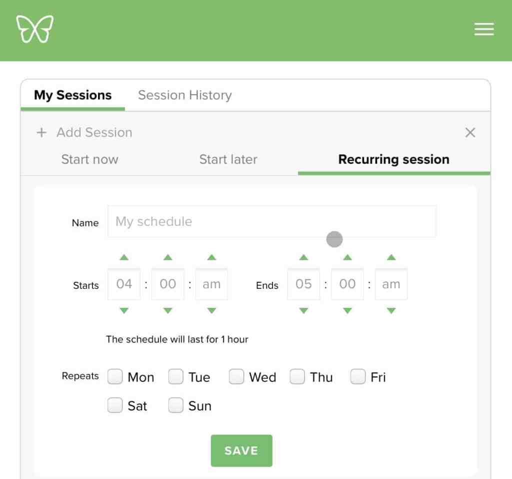 To create a recurring session, select "recurring session"