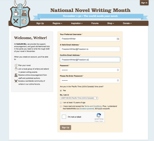 Sign up for Nanowrimo