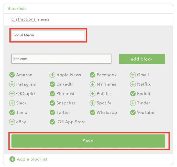 Add distracting websites and mobile apps to your blocklist