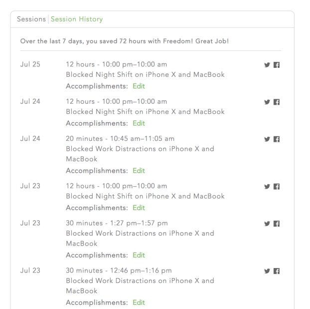 Freedom session history and annotation