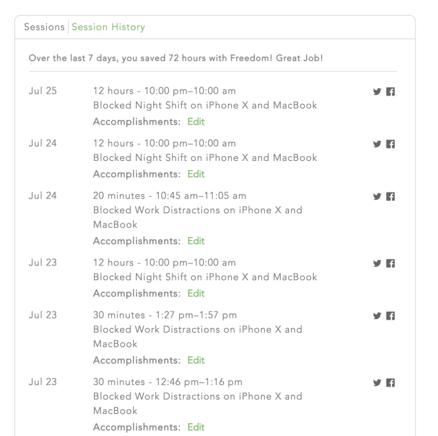 Freedom session history and annotation