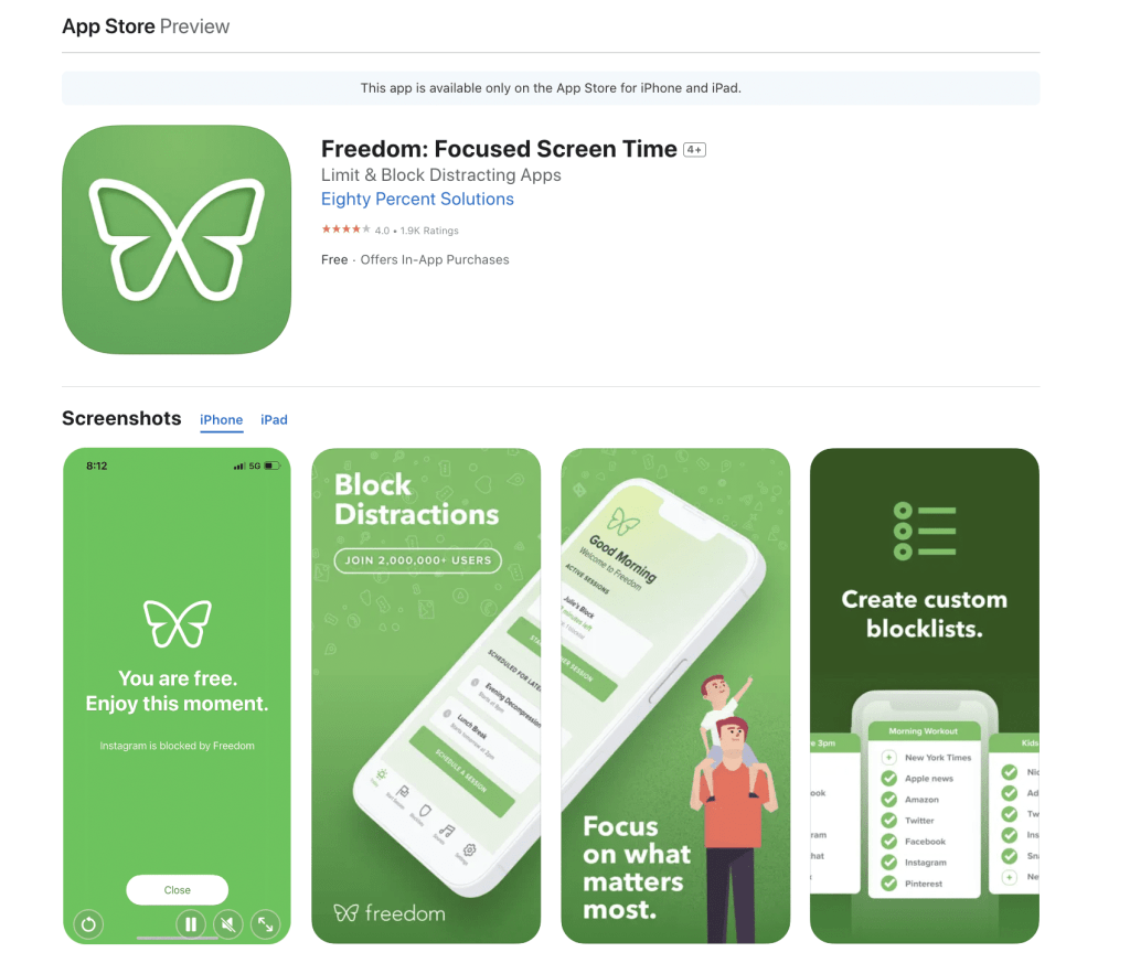 Freedom app in app store