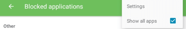 Select 'show all apps' to see a complete list of apps to block