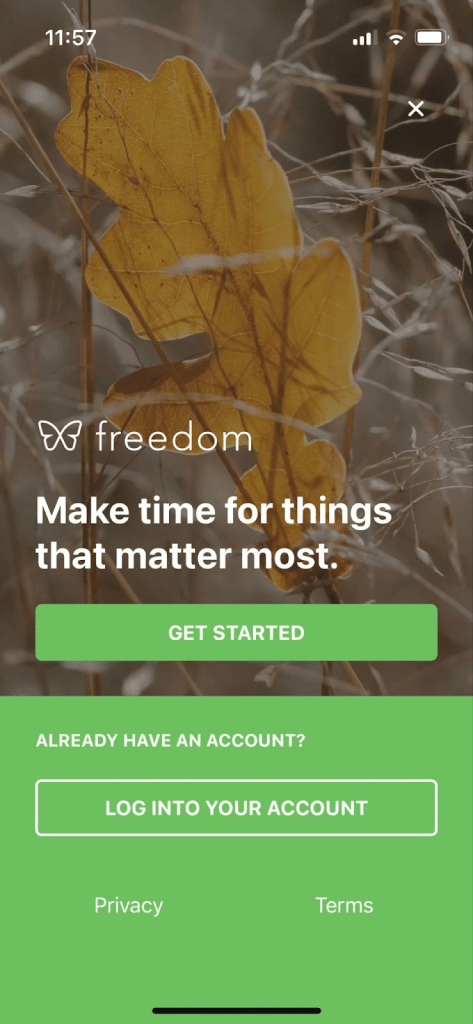 Freedom sign up screen